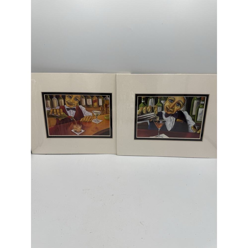 Will Rafuse Jack & Basil Bartender Art Prints Set of 2 2001 Whimsical Bar Pub